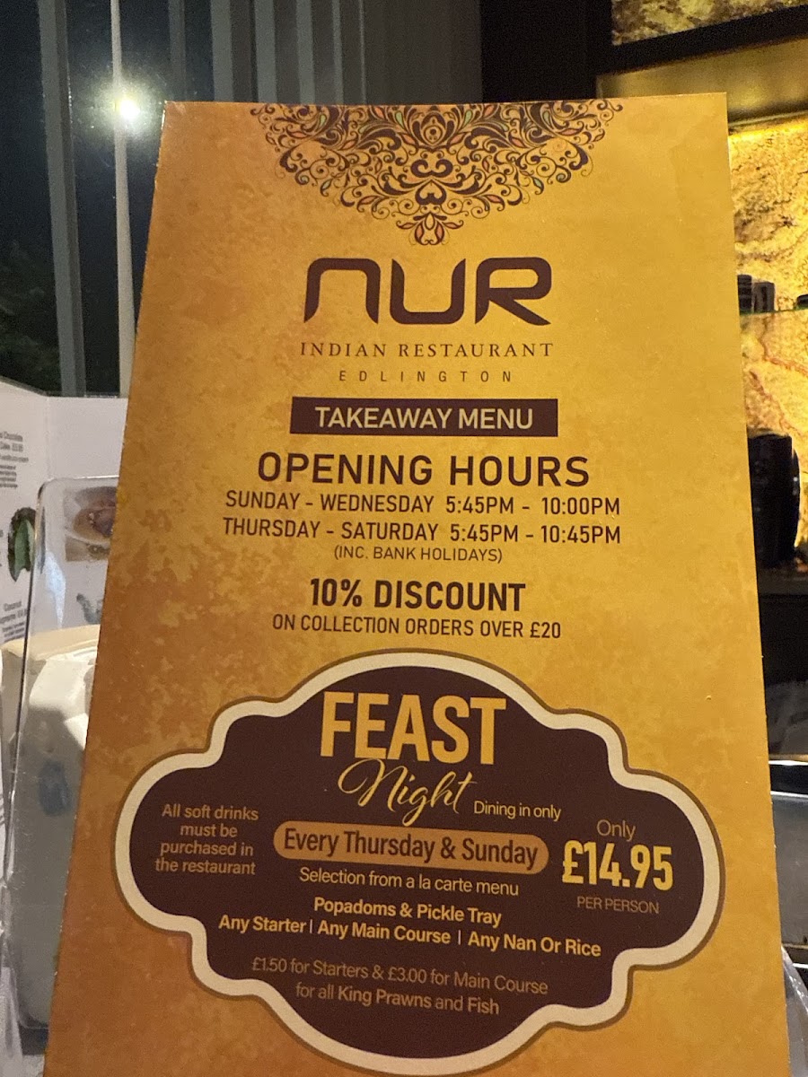 Menu Nur Authentic Indian Resturant & Takeaway-1